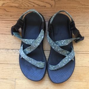 Green, floral Chacos